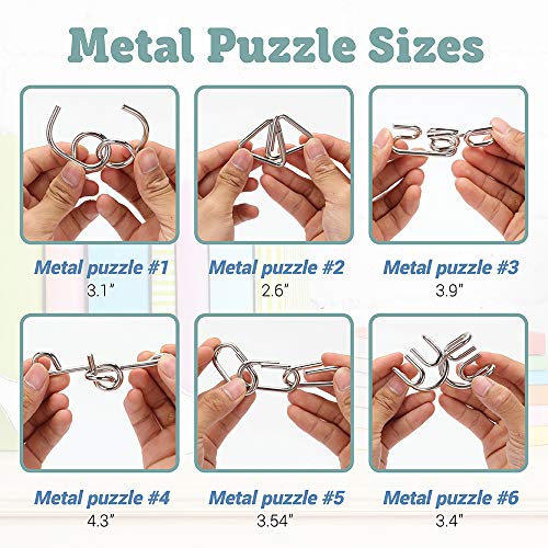 LESONG Brain Teasers Metal and Wooden Puzzles for Kids and Adults 9 Pack, Mind, IQ, and Logic Test and Handheld Disentanglement Games, 3D Coil Cast Wire Chain and Durable Wood Educational Toys - Image 3