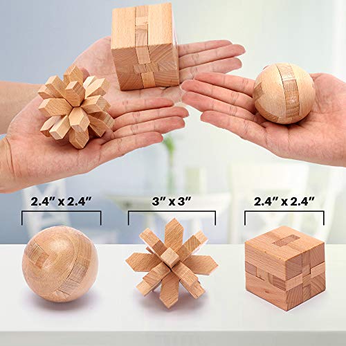 LESONG Brain Teasers Metal and Wooden Puzzles for Kids and Adults 9 Pack, Mind, IQ, and Logic Test and Handheld Disentanglement Games, 3D Coil Cast Wire Chain and Durable Wood Educational Toys - Image 4