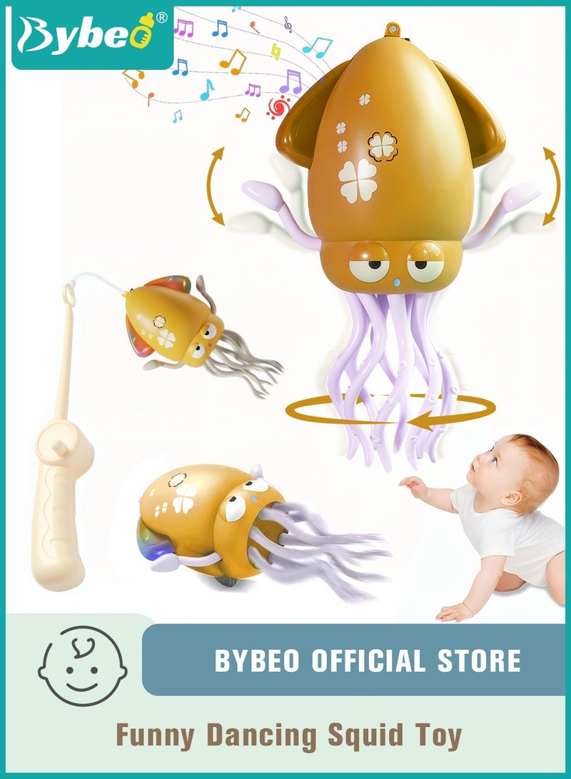 Bybeo Baby Crawling Toy, Infant Tummy Time Toy, Dancing Octopus Toy with LED Light and Music, Toddler Early Learning Toys for Learning to Walk, Rechargeable Magic Dancing Squid Toy for 3+ Year Old Kids with Fishing Rod - Image 1