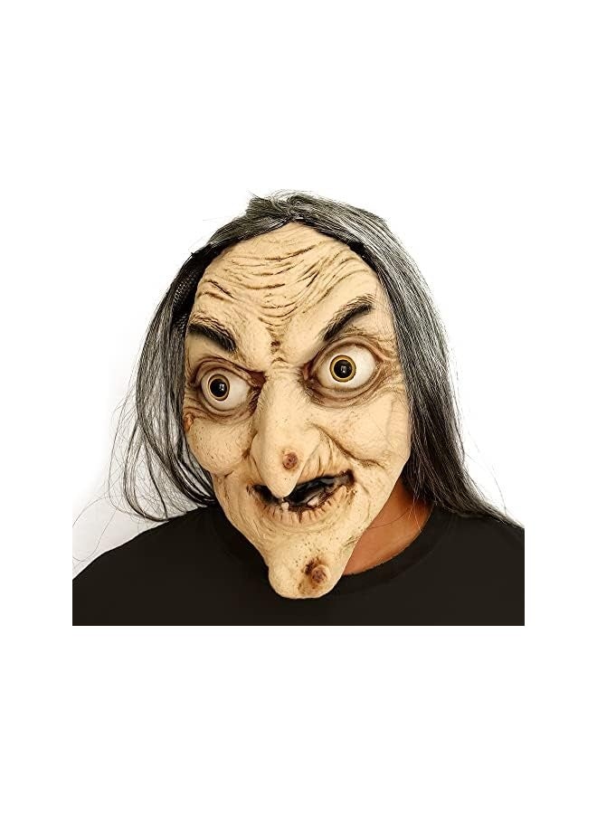 Halloween Novelty Scary Latex Witch Mask Novelty Dressing Up For Halloween Party Realistic Old Man Face - Image 1