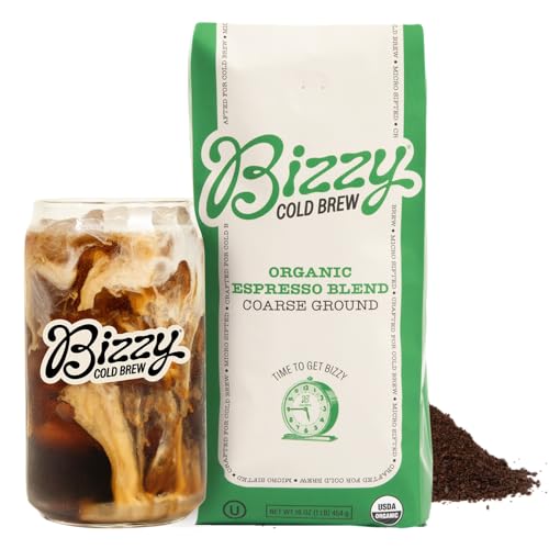 Bizzy Organic Cold Brew Coffee  Espresso Blend  Coarse Ground Coffee  MediumDark Roast  Micro Sifted  Specialty Grade  100 Arabica  1 LB - Image 1