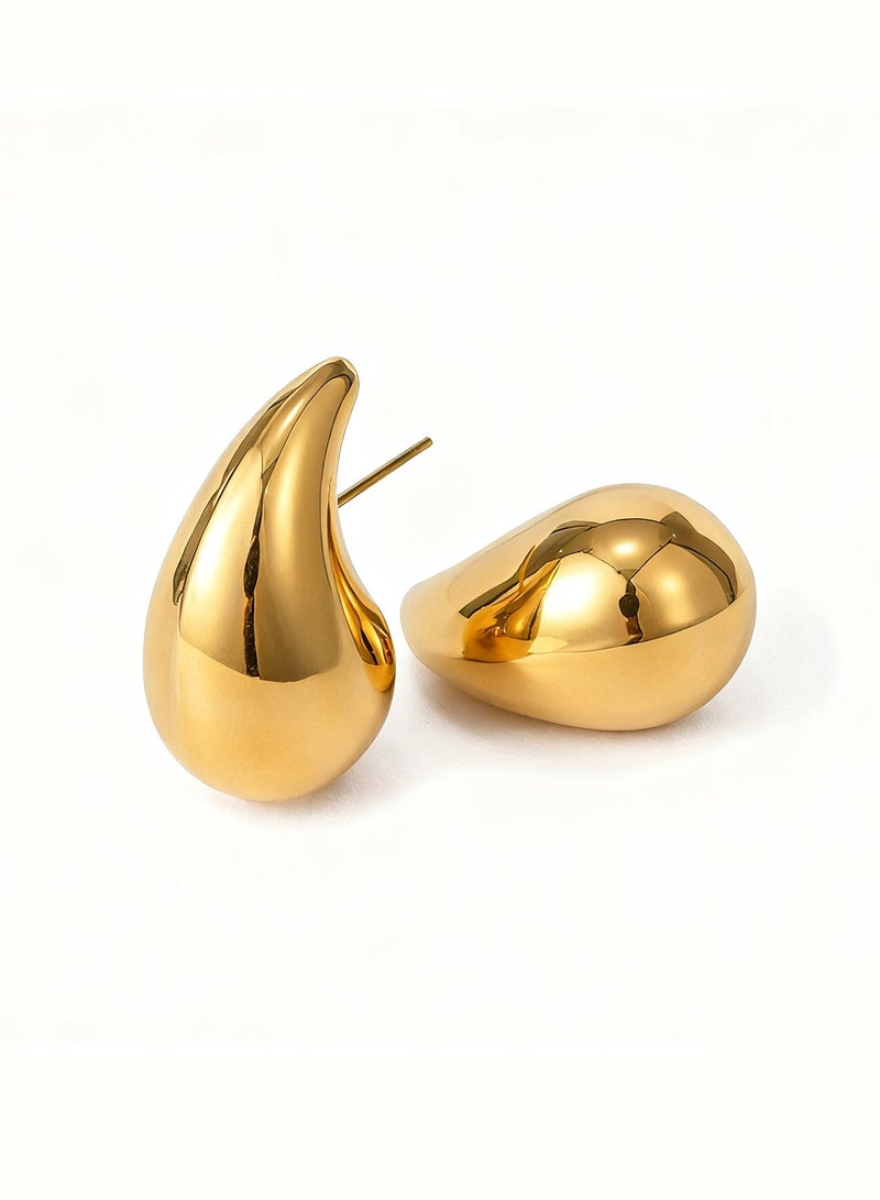 سونداراسوندارا أقراط مطرولة على شكل قطرة ماء من التيتانيوم الفولاذي المطلي بذهب 18 قيراطاً للنساء والفتيات مع علبة هدايا فاخرة - Image 1