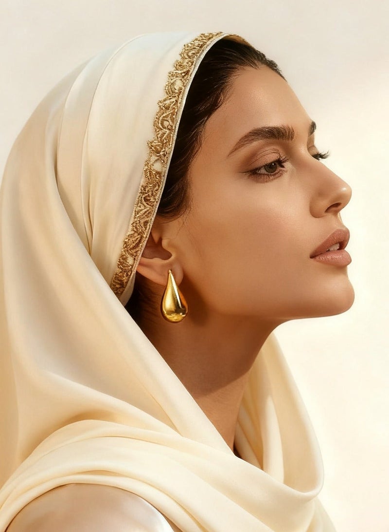 SUNDARA Elegant Teardrop 18K Gold Plated Stud Earrings, Titanium Steel Waterdrop Earrings for Women and Girls with Luxury Gift Box, Hypoallergenic Lightweight Elegant Earrings for Daily Wear - Image 2