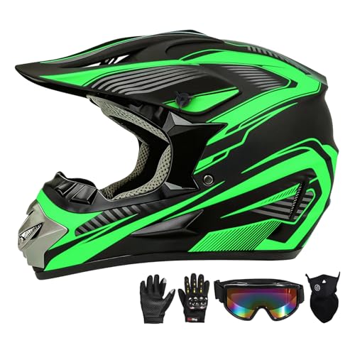 SanQing Motocross HelmetYouth Adult ATV Dirt Bike Motorcycle Helmet Kids BMX 4Wheeler OffRoad Mountain BikeDOT CertifiedWGloves Goggles Mask 4Piece Set Green L - Image 1