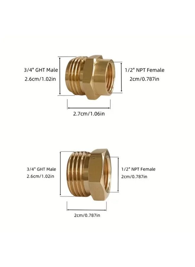 2pcs 3 4 Inch GHT Male To 1 2 Inch NPT Female Brass Garden Hose Adapter Set - Image 3