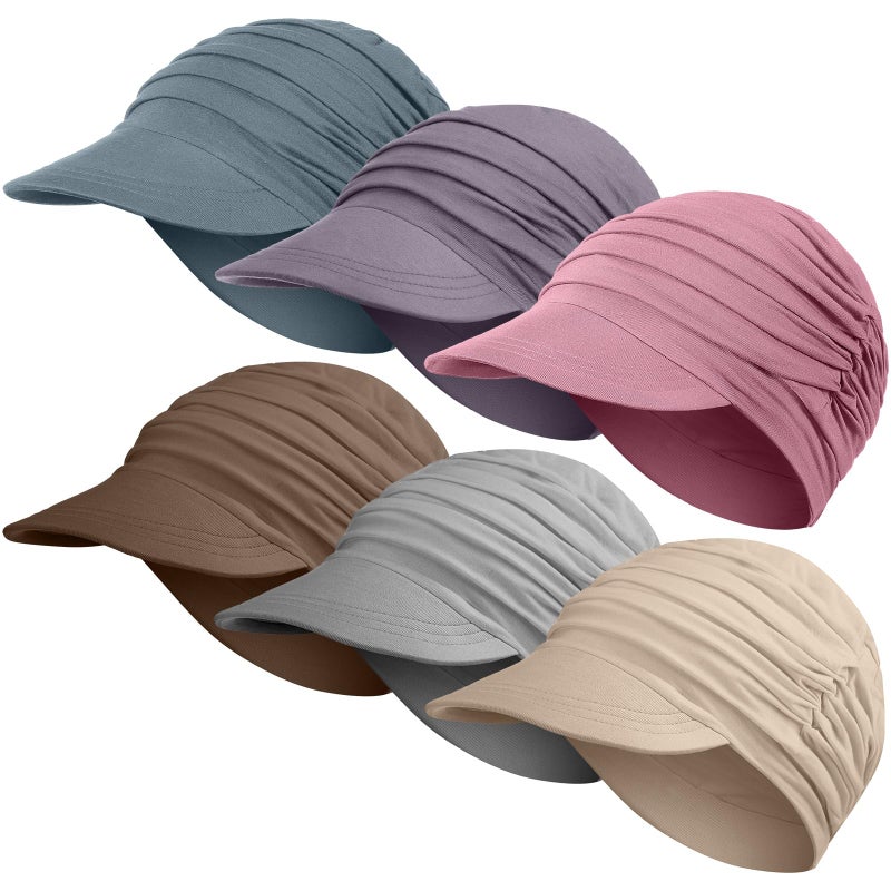 Jamntower 6 Pcs Chemo Cancer Hat for Women Breathable Bamboo Newsboy Baseball Cap Soft Headwear for Cancer Patient Hair Loss (Pink, Purple, Blue, Gray, Beige, Khaki) - Image 1
