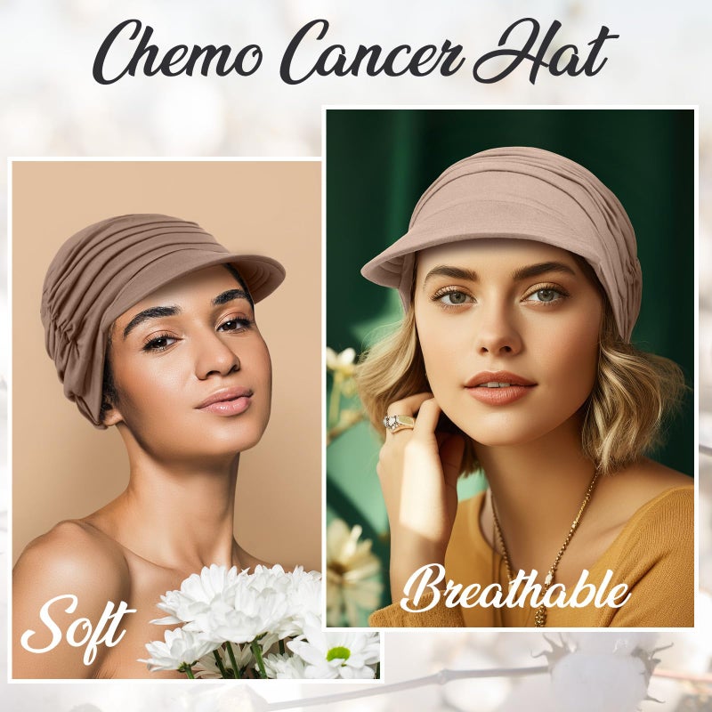 Jamntower 6 Pcs Chemo Cancer Hat for Women Breathable Bamboo Newsboy Baseball Cap Soft Headwear for Cancer Patient Hair Loss (Pink, Purple, Blue, Gray, Beige, Khaki) - Image 2