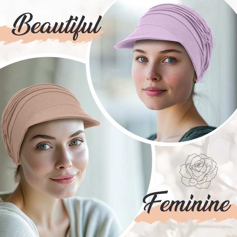 Jamntower 6 Pcs Chemo Cancer Hat for Women Breathable Bamboo Newsboy Baseball Cap Soft Headwear for Cancer Patient Hair Loss (Pink, Purple, Blue, Gray, Beige, Khaki) - Image 3