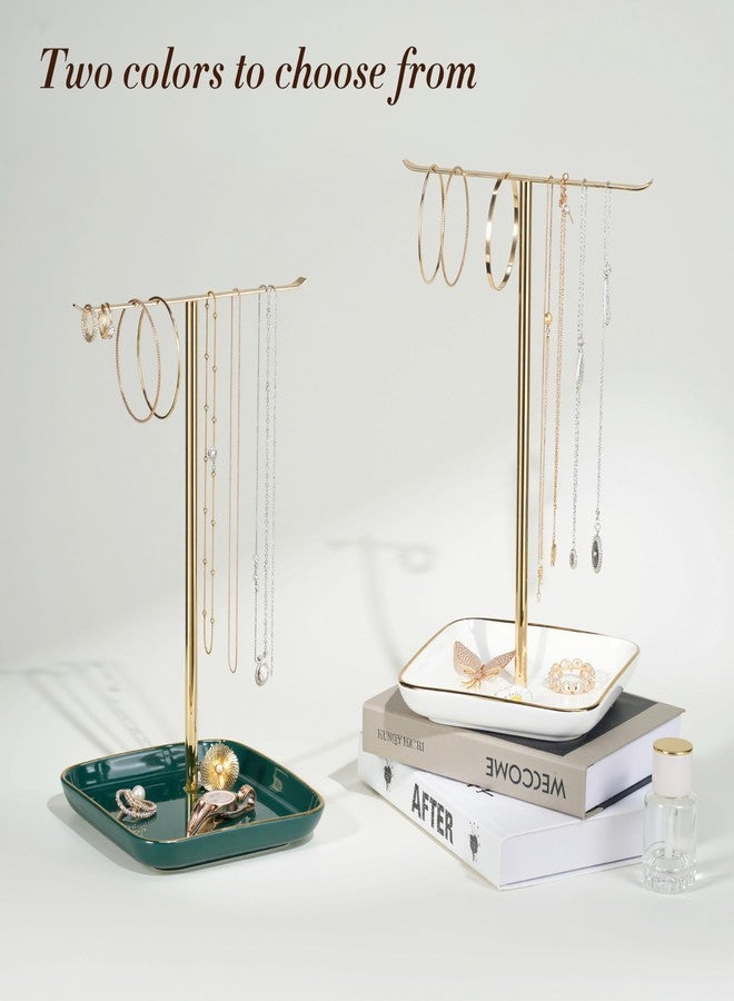 Josmimic Jewelry Holder Stand with Ceramic Base: 12" Tall Necklace Organizer Rack, Tree Design Display Storage for Necklaces, Bracelets, Rings, Earrings, Aesthetic Room Décor for Girls and Women, Green - Image 5