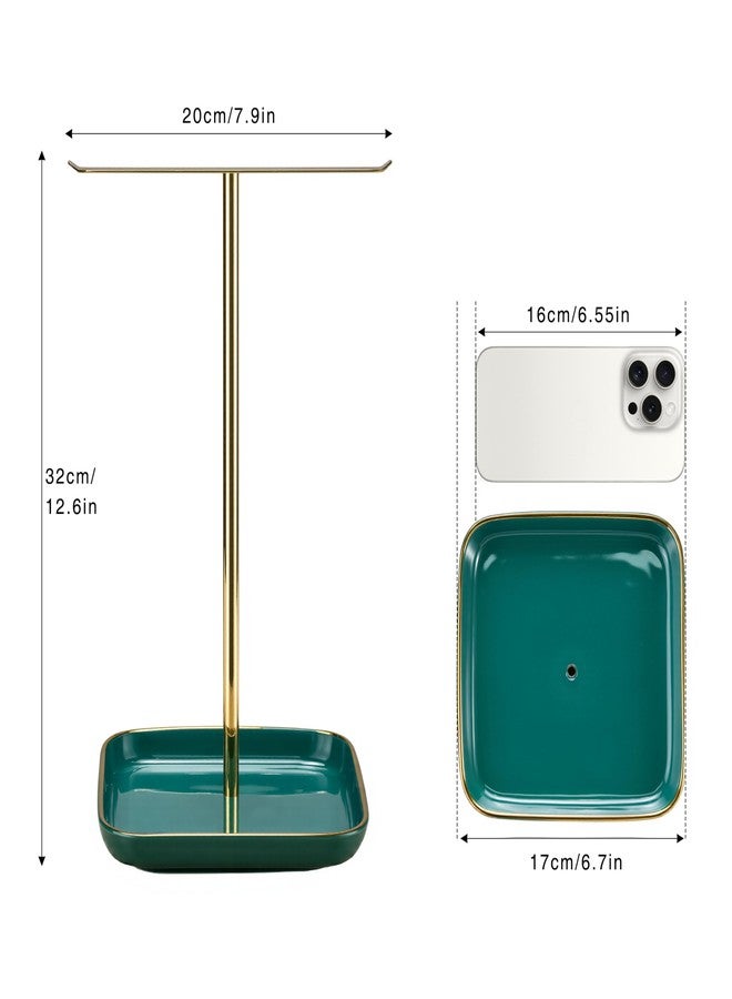 Josmimic Jewelry Holder Stand with Ceramic Base: 12" Tall Necklace Organizer Rack, Tree Design Display Storage for Necklaces, Bracelets, Rings, Earrings, Aesthetic Room Décor for Girls and Women, Green - Image 4