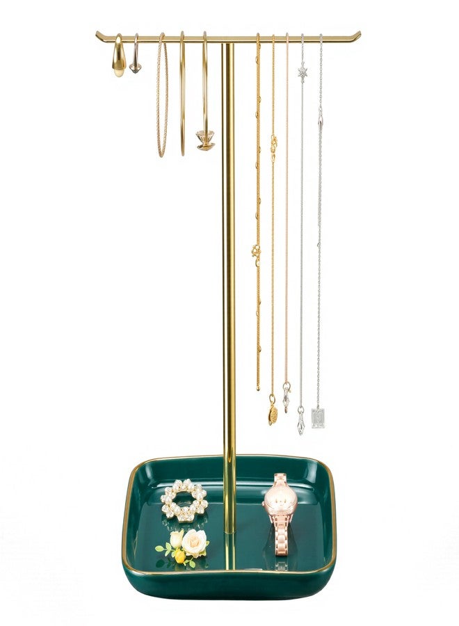 Josmimic Jewelry Holder Stand with Ceramic Base: 12" Tall Necklace Organizer Rack, Tree Design Display Storage for Necklaces, Bracelets, Rings, Earrings, Aesthetic Room Décor for Girls and Women, Green - Image 1