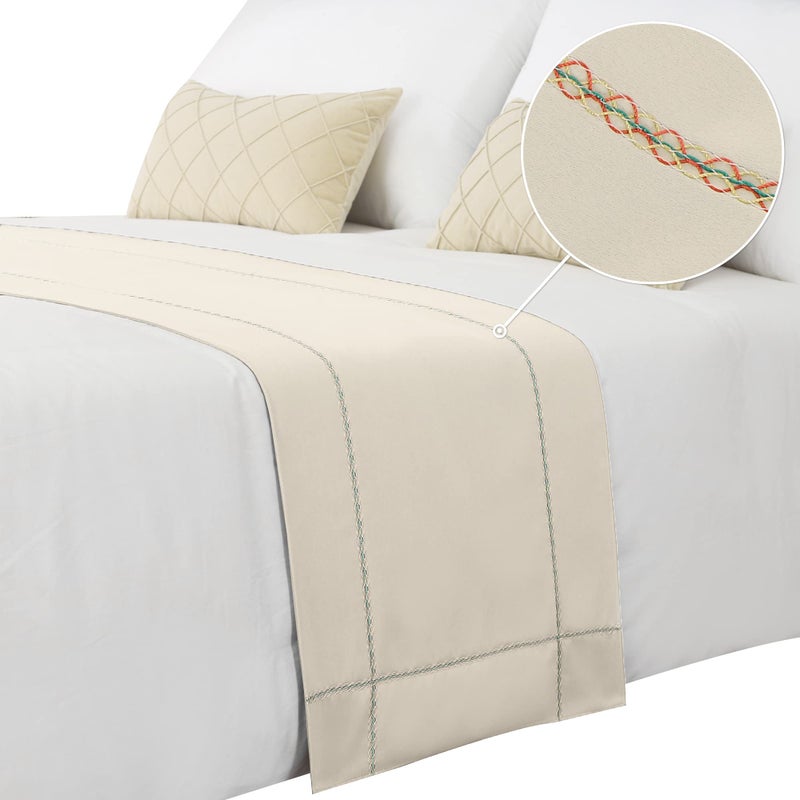 JADE POKE Bed Runner 210 x 50 cm Queen Full Size Beige Bed Throws Decorations for Bedroom Hotel Wedding Room