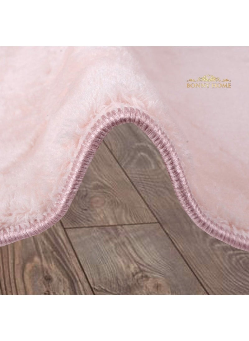 Bonny Home Elite Powder 120X120 cm Round Plush Bath Mat Non-Slip Base Fluffy Bathroom Rug  - Image 1