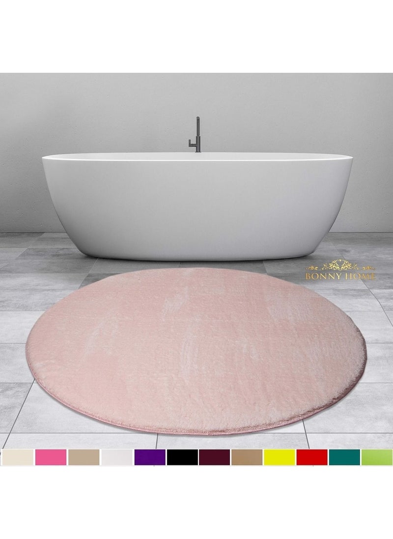 Bonny Home Elite Powder 120X120 cm Round Plush Bath Mat Non-Slip Base Fluffy Bathroom Rug  - Image 2