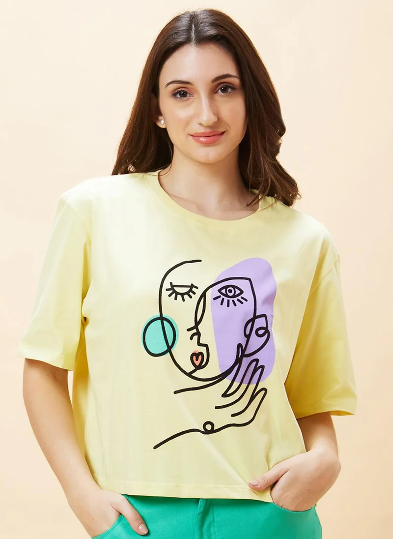 globus Globus Women Graphic Printed Pure Cotton Boxy Fit T-Shirt