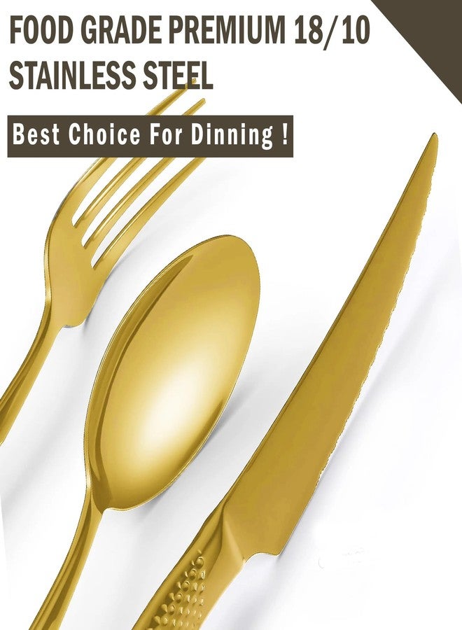 aDai Elegant 40 Piece Cutlery Set | Premium Stainless Steel Flatware with Modern Textured Handles | Ideal Gift Box for Weddings, Housewarming & Fine Dining (Golden) - Image 5