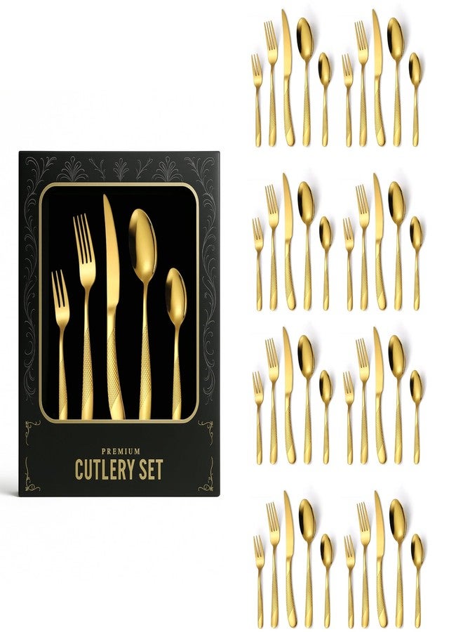 aDai Elegant 40 Piece Cutlery Set | Premium Stainless Steel Flatware with Modern Textured Handles | Ideal Gift Box for Weddings, Housewarming & Fine Dining (Golden) - Image 1