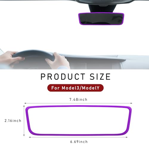 Wevdn Rear View Mirror Protector Frame Silicone Car RearView Mirror Cover Compatible with Model 3 and Y Auto Interior Decoration Gifts Car Accessories Purple - Image 3
