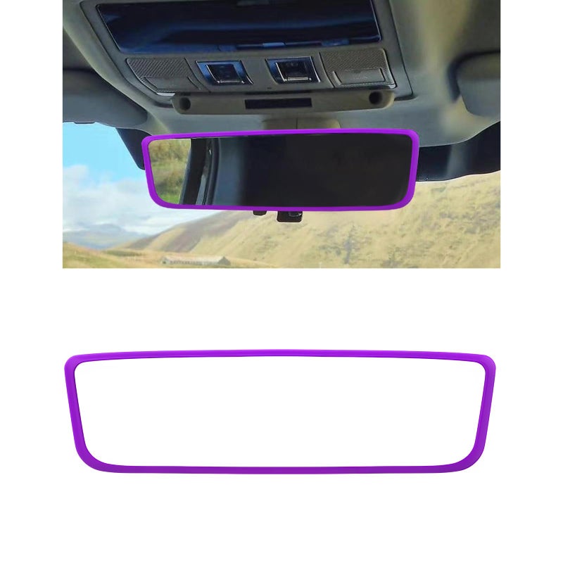 Wevdn Rear View Mirror Protector Frame Silicone Car RearView Mirror Cover Compatible with Model 3 and Y Auto Interior Decoration Gifts Car Accessories Purple - Image 2
