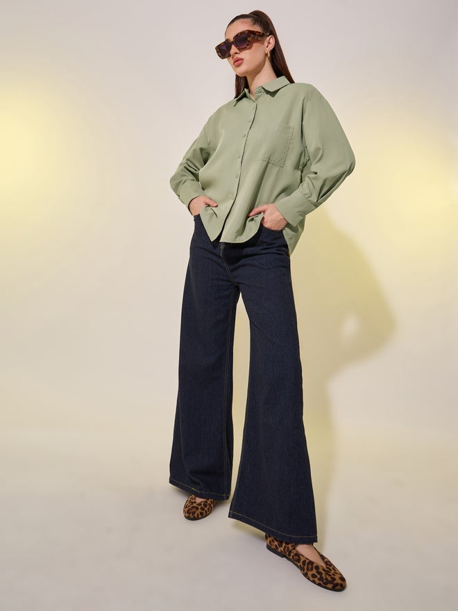 Take Two Take Two Solid Spread Collar Oversized Shirt  - Image 1