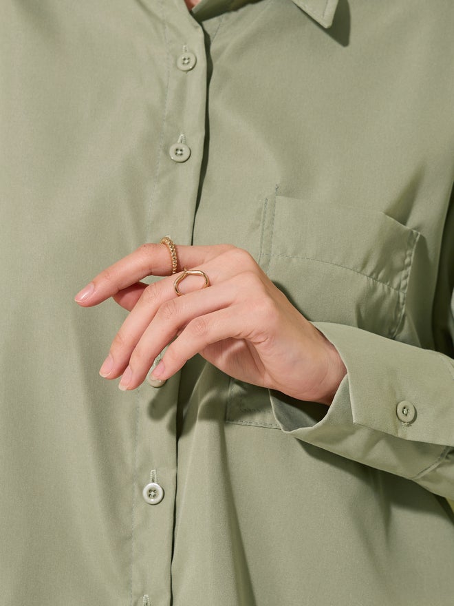 Take Two Take Two Solid Spread Collar Oversized Shirt  - Image 3