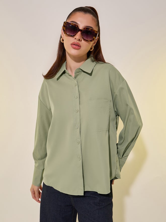 Take Two Take Two Solid Spread Collar Oversized Shirt  - Image 2