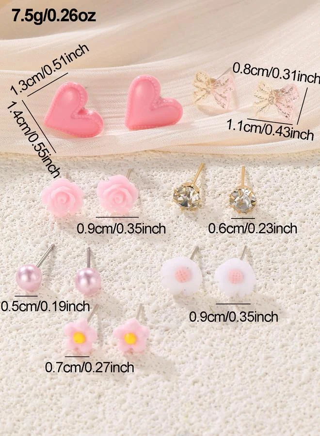 Take Two  Set of 7 - Heart and Flower Stud Earrings for Women | Best Price UAE