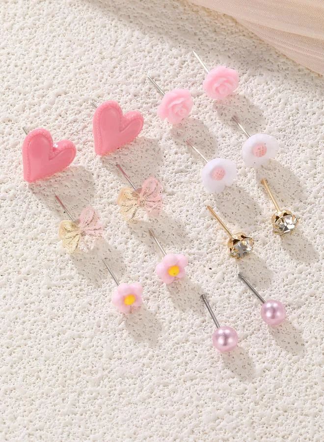 Take Two  Set of 7 - Heart and Flower Stud Earrings for Women | Best Price UAE