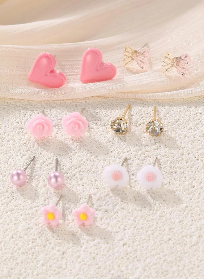 Take Two  Set of 7 - Heart and Flower Stud Earrings for Women | Best Price UAE