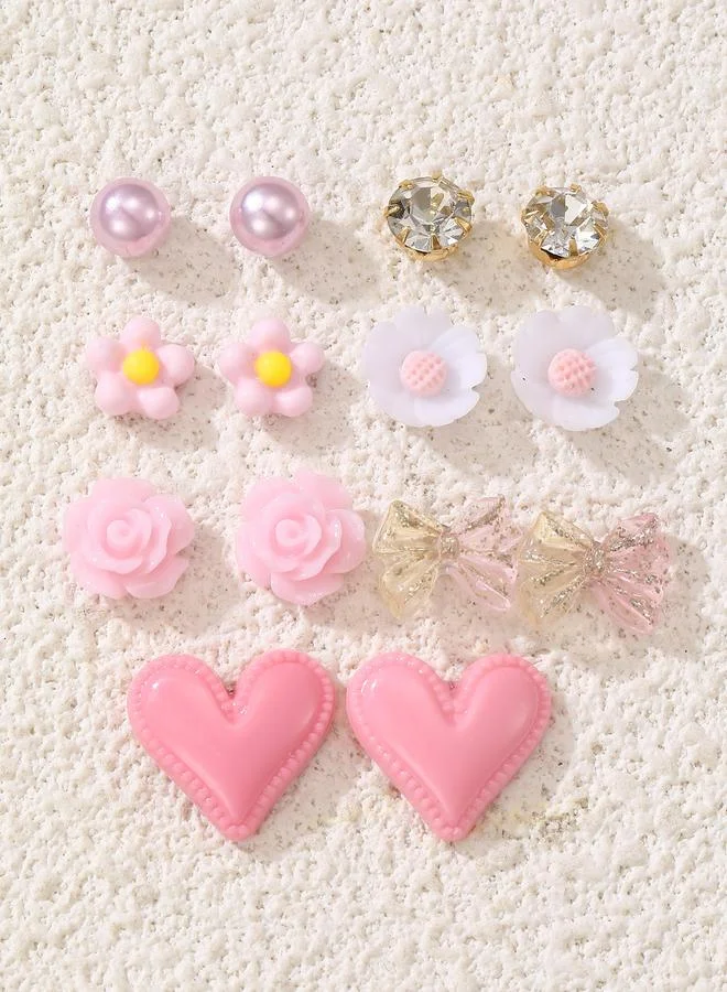 تايك تو Set of 7 - Heart and Flower Stud Earrings