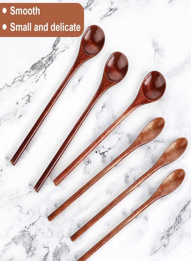 Azefnuhk 6 Pcs Wooden Coffee Spoons, Long Handle Wooden Teaspoon, Stirring Teaspoon Set, Small Mixing Wooden Spoon for Stirring Coffee, Tea, Honey, Tasting Spoon Set for Kitchen Stirring - Image 3