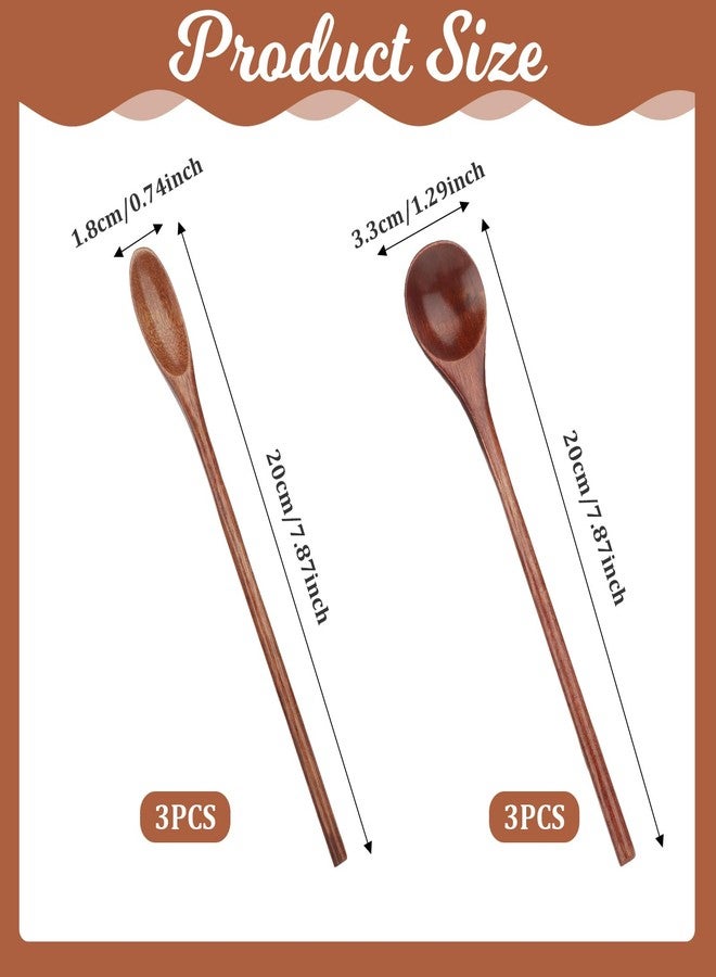 Azefnuhk 6 Pcs Wooden Coffee Spoons, Long Handle Wooden Teaspoon, Stirring Teaspoon Set, Small Mixing Wooden Spoon for Stirring Coffee, Tea, Honey, Tasting Spoon Set for Kitchen Stirring - Image 2