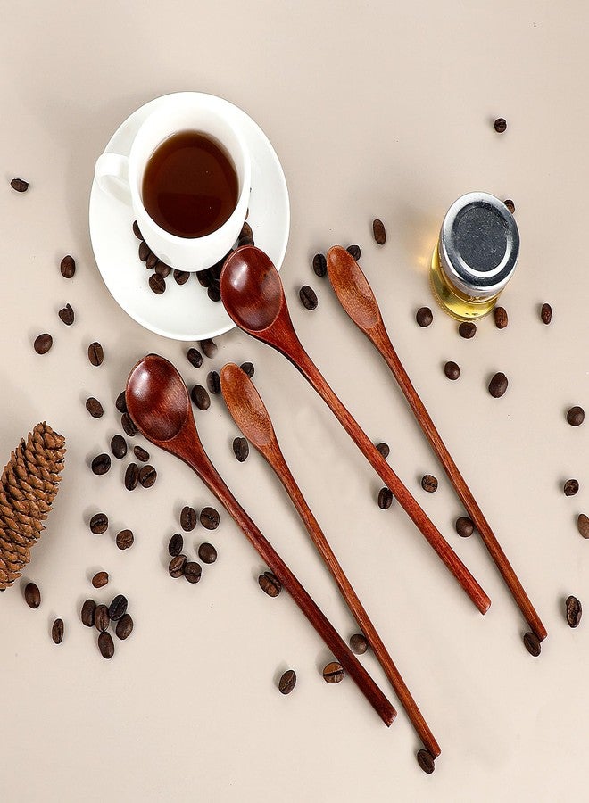 Azefnuhk 6 Pcs Wooden Coffee Spoons, Long Handle Wooden Teaspoon, Stirring Teaspoon Set, Small Mixing Wooden Spoon for Stirring Coffee, Tea, Honey, Tasting Spoon Set for Kitchen Stirring - Image 4