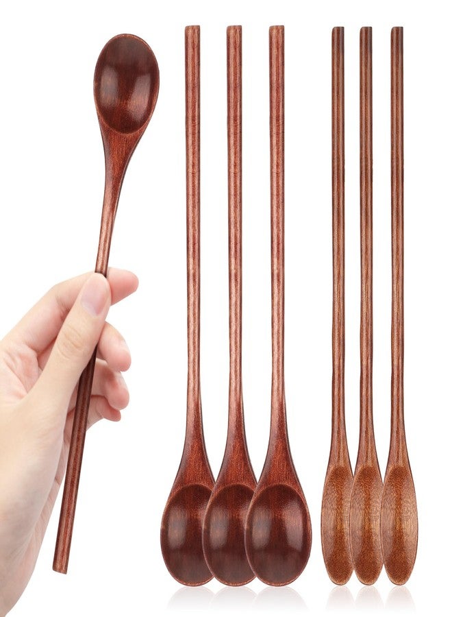 Azefnuhk 6 Pcs Wooden Coffee Spoons, Long Handle Wooden Teaspoon, Stirring Teaspoon Set, Small Mixing Wooden Spoon for Stirring Coffee, Tea, Honey, Tasting Spoon Set for Kitchen Stirring - Image 1