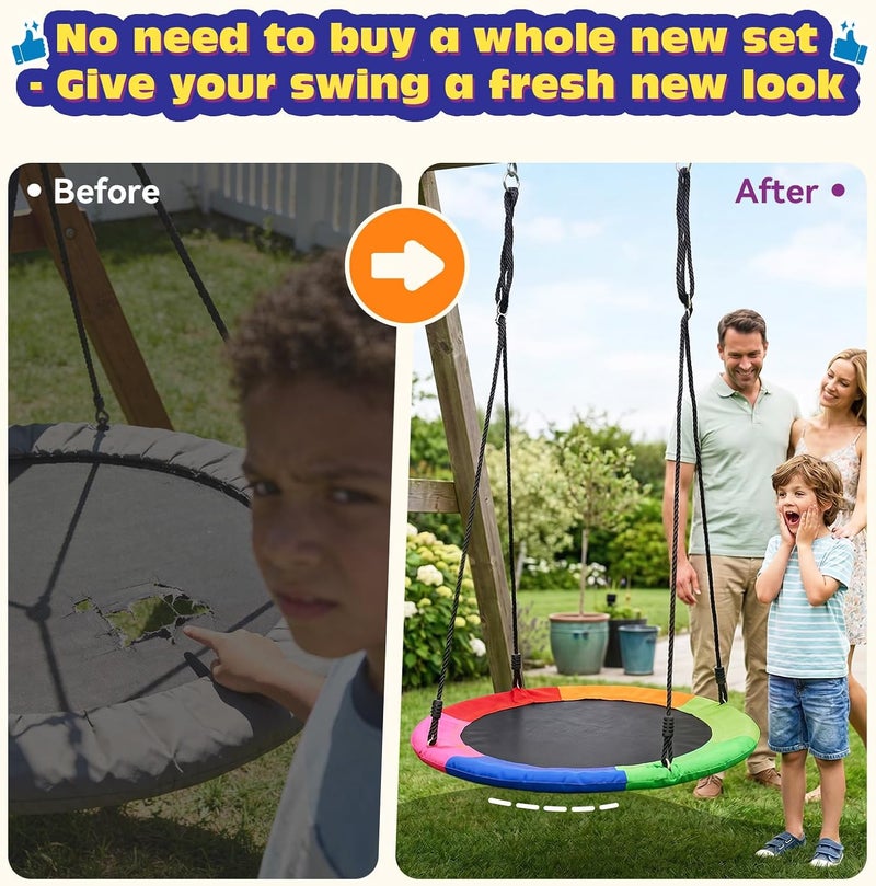 HeyZoo Tree Swing Replacement Cover 40 Inch, Saucer Swing Replacement Fabric with Tools, Round Saucer Swing Seat Cover, 900D Oxford Fabric, Colorful - Image 2