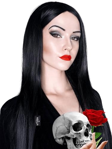 ALLAURA Compatible with Morticia Wig – 32" Long Straight Black Wig for Women – Ideal for Cher Costume, Witch Look, 70s Disco, Halloween, Morticia Addams Cosplay, Glam Party, Retro or Gothic Outfits - Image 1