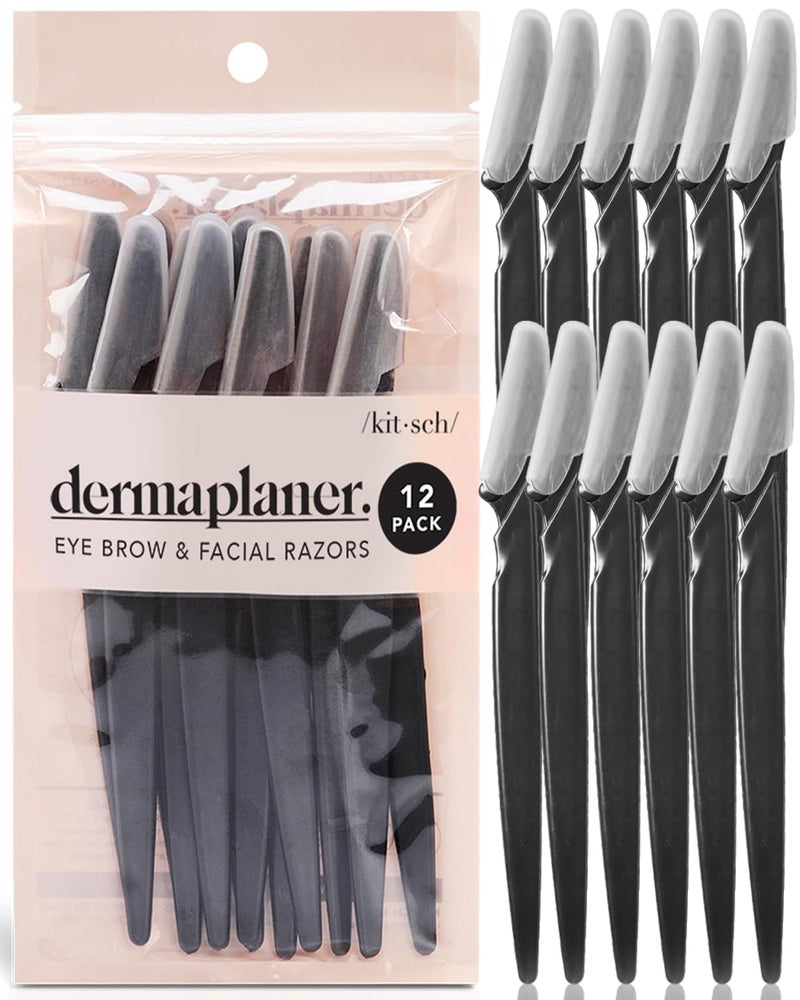 Kitsch Dermaplaning Tool  Face Razors for Women and Men Dermaplane Razor for Women Face Dermaplane Razor for Facial Hair Removal Eyebrow Trimmer and Shaver Skin Care Tools  12 pcs Black