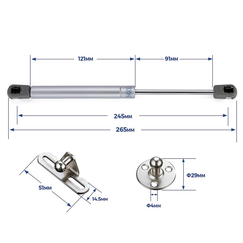 Ravinte Hardware 2 PCS Gas Struts for Cabinet 10 Inch Gas Strut Lift Supports Hinges for Lid Stay Kitchen Cabinet Silver Gas Shocks Lift Support 120N/26 LB Soft Open Doors Lift Gas Struts - Image 3