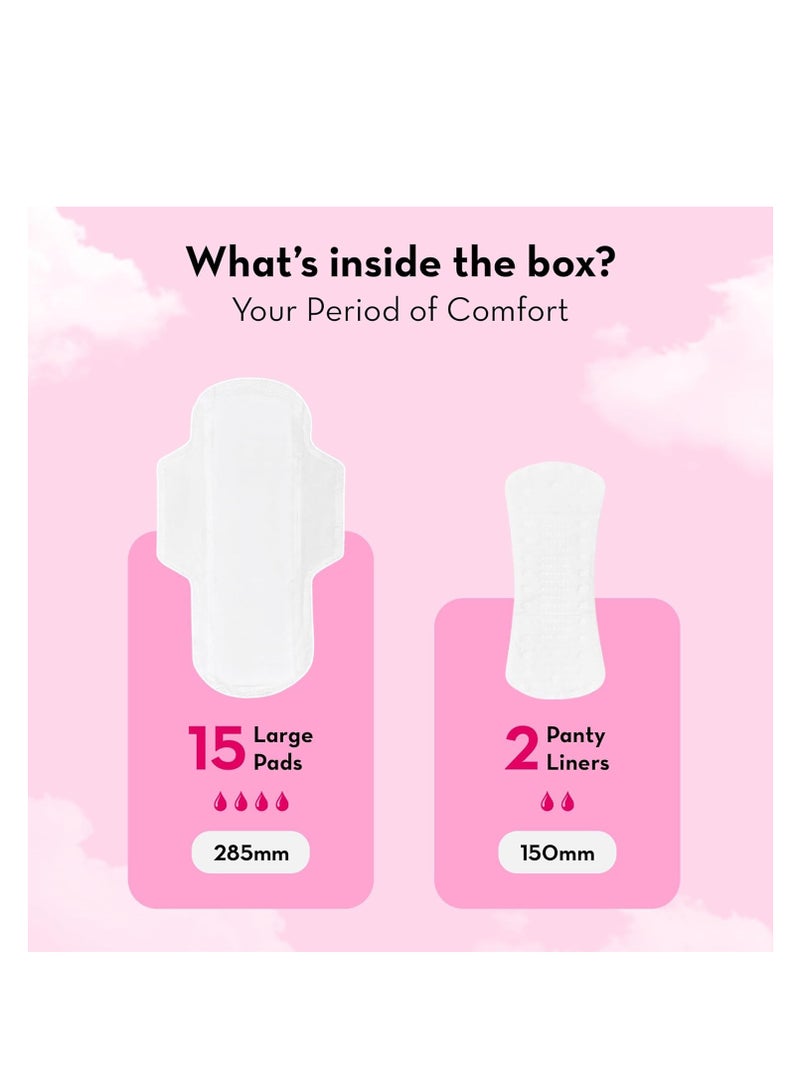 Plush Ultra-Thin Large Sanitary Pads for Women, 15 Pcs | For Light-Medium Flow | 2 Panty Liners | 100% Rash-Free | Pure U.S. Cotton Pads | Affordable Sanitary Pads - Image 2