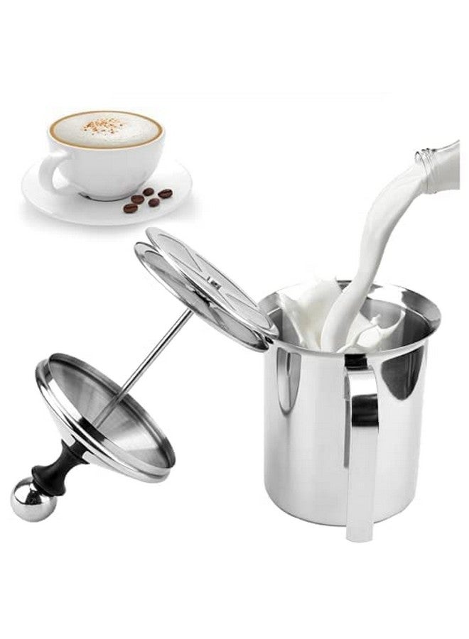 THW® 400 ML Milk Frother, Manual Frother Milk Frothing Pitchers Stainless Steel Coffee Milk Foamer Milk Creamer Frother Latte Cappuccino Foam Pitcher Manual Milk Creamer with Handle - Image 2
