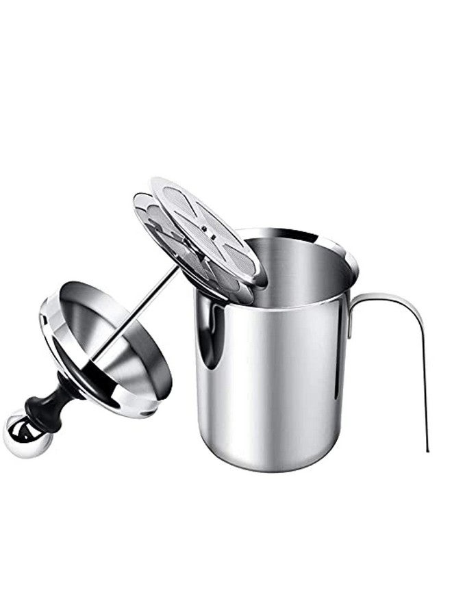 THW® 400 ML Milk Frother, Manual Frother Milk Frothing Pitchers Stainless Steel Coffee Milk Foamer Milk Creamer Frother Latte Cappuccino Foam Pitcher Manual Milk Creamer with Handle - Image 1