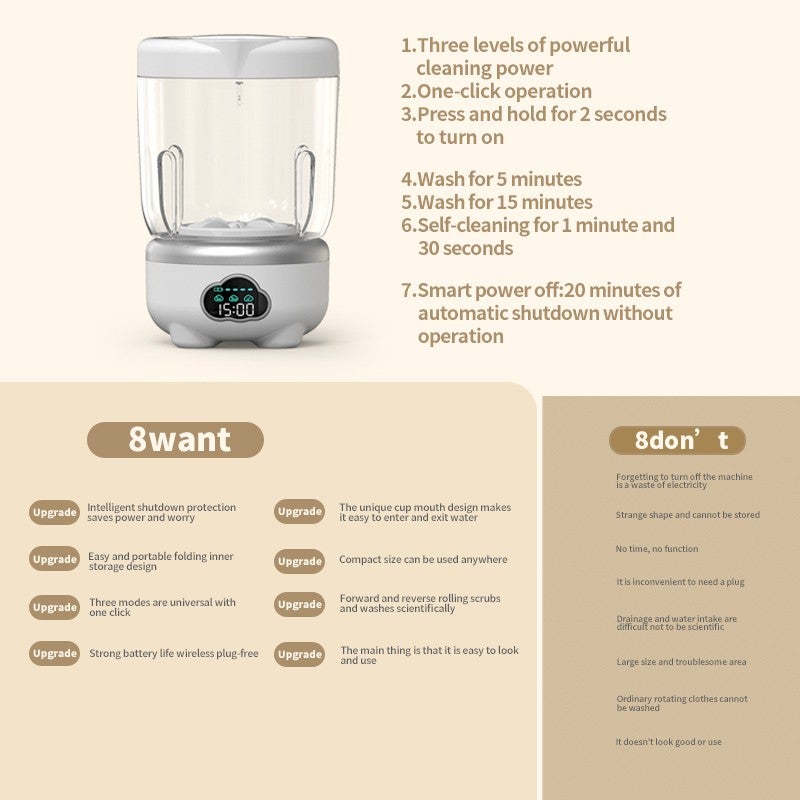 Portable Mini Washing Machine, Wireless Foldable Small Underwear Washer with 3 Modes, Automatic Self-Cleaning, USB Rechargeable Travel Laundry Washer for Socks Bra  Lingerie - Image 5