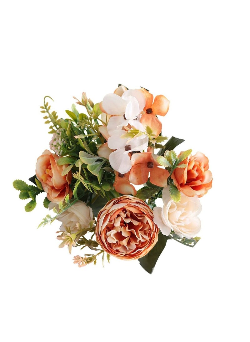 Captaintech Artificial Flowers, Fake Peony Silk Hydrangea Flower Bouquet Fall Rose Flowers, Wedding Bouquets Flowers Party Bridal Home Decorations Silk Flowers (orange) - Image 1