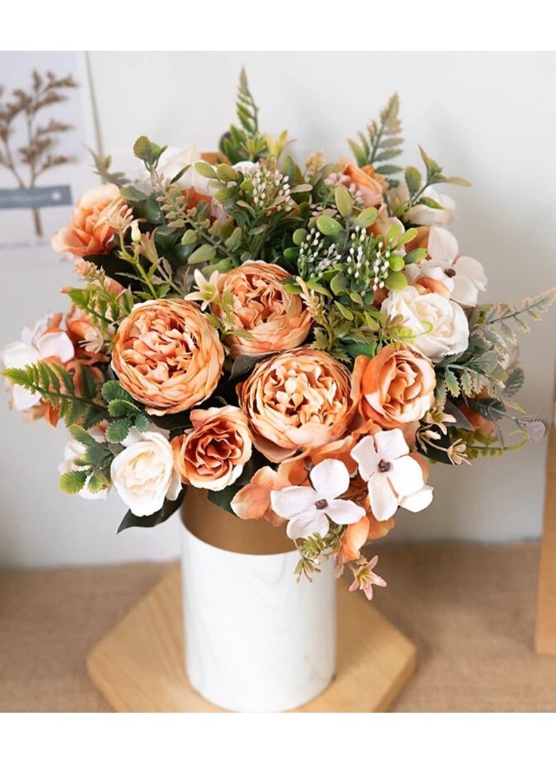 Captaintech Artificial Flowers, Fake Peony Silk Hydrangea Flower Bouquet Fall Rose Flowers, Wedding Bouquets Flowers Party Bridal Home Decorations Silk Flowers (orange) - Image 2