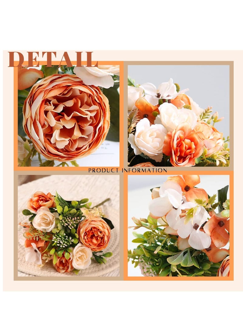 Captaintech Artificial Flowers, Fake Peony Silk Hydrangea Flower Bouquet Fall Rose Flowers, Wedding Bouquets Flowers Party Bridal Home Decorations Silk Flowers (orange) - Image 3
