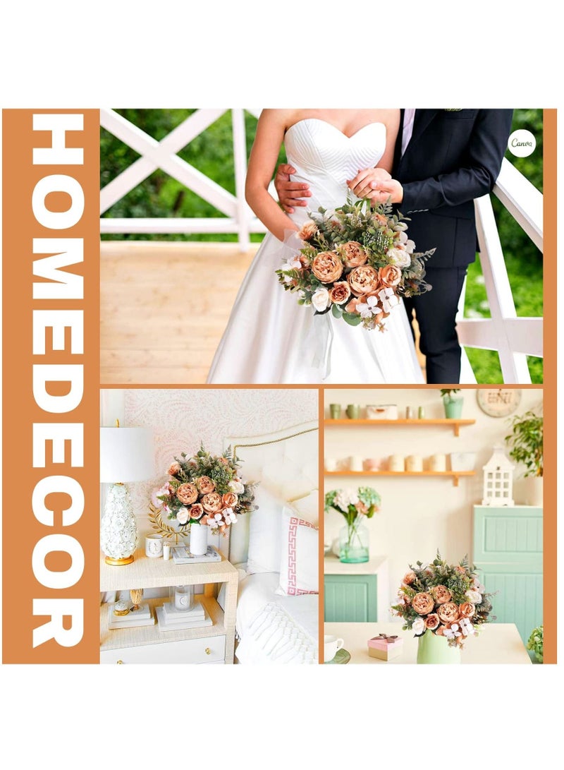 Captaintech Artificial Flowers, Fake Peony Silk Hydrangea Flower Bouquet Fall Rose Flowers, Wedding Bouquets Flowers Party Bridal Home Decorations Silk Flowers (orange) - Image 4