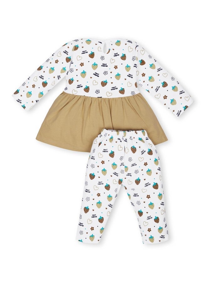FEBVIBE Baby Boy and Girl Full Sleeves Top with Pyjama Set, Baby Girl's Cotton Frock Top With Leggings Frock Set Ideal for Baby Boy and Girl Wearing Festival and Wedding (Cream, 0 Month -3 Months) - Image 2