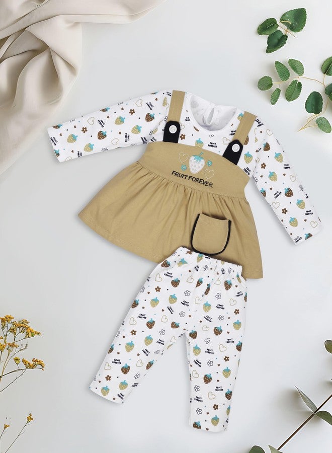 FEBVIBE Baby Boy and Girl Full Sleeves Top with Pyjama Set, Baby Girl's Cotton Frock Top With Leggings Frock Set Ideal for Baby Boy and Girl Wearing Festival and Wedding (Cream, 0 Month -3 Months) - Image 3
