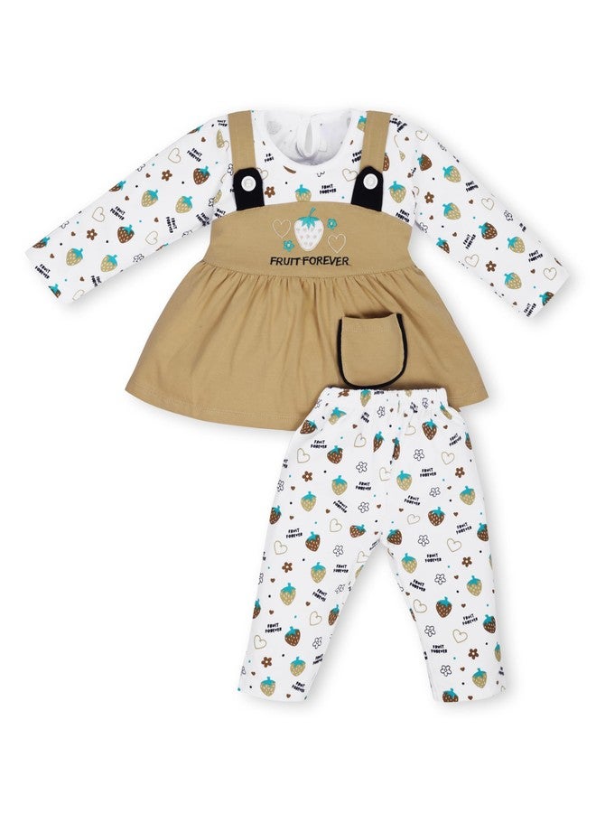 FEBVIBE Baby Boy and Girl Full Sleeves Top with Pyjama Set, Baby Girl's Cotton Frock Top With Leggings Frock Set Ideal for Baby Boy and Girl Wearing Festival and Wedding (Cream, 0 Month -3 Months) - Image 1