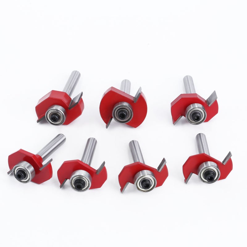 1/4 Shank Double-Edged Ball T-Type Woodworking Milling Cutter 8-Piece Set With Bearing Slotting Alloy Cutter Head For Trimming Machines - Image 3